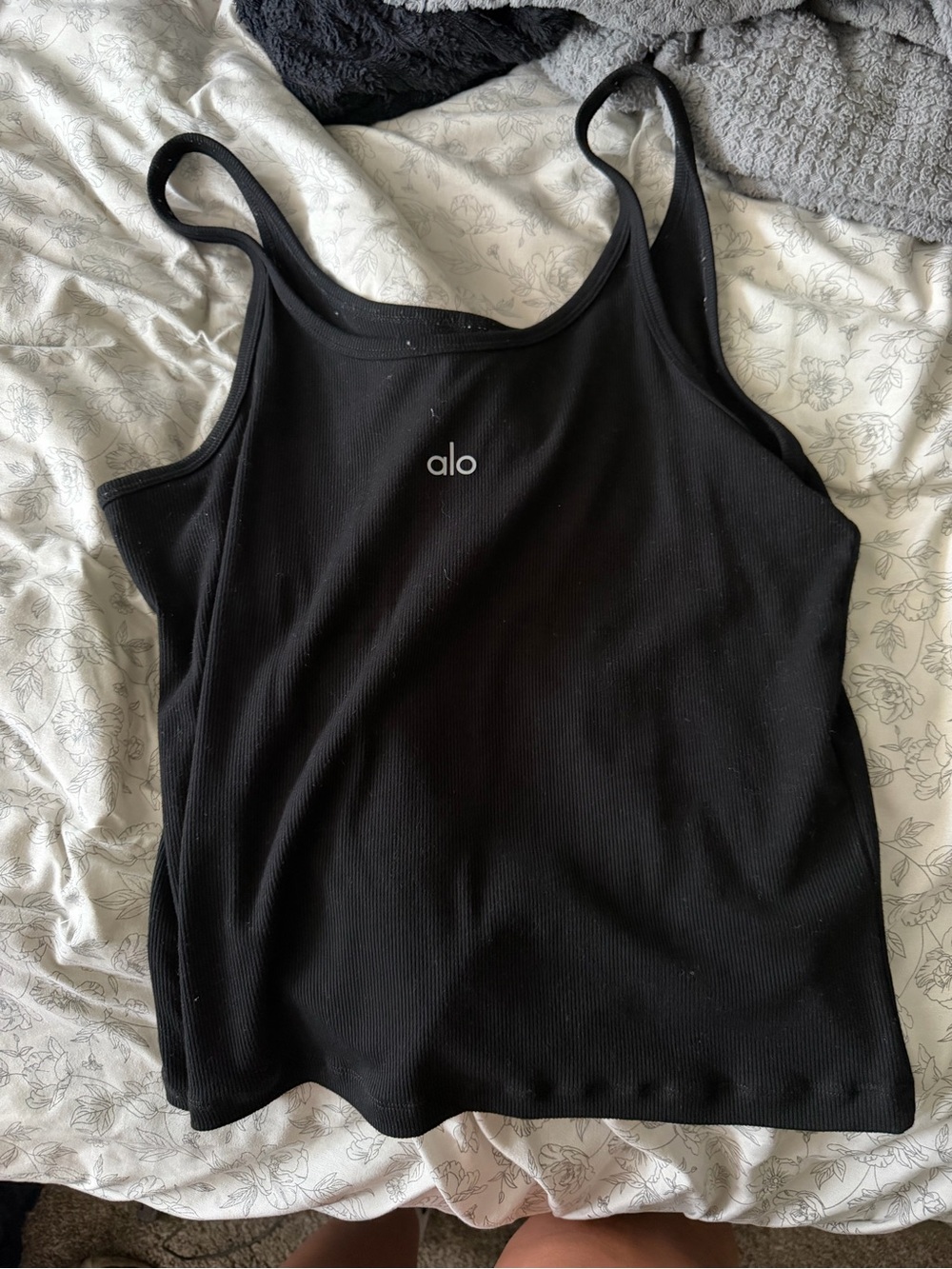 ALO Yoga Black Ribbed Slim Strap Tank